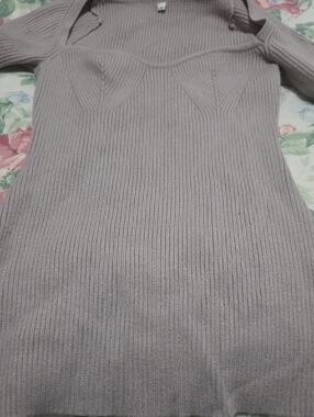 Gray Ribbed Knit Women's Sweater Dress - Classic Comfort